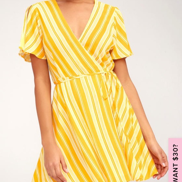 Lulus Sun Times Yellow Striped Wrap Dress - Picture 2 of 5